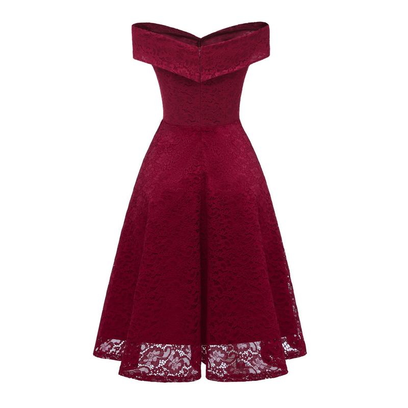 Nuevo Vestido de Encaje Vintage Bordado para Mujer Fuera del Hombro Manga Corta Casual Noche Elegante