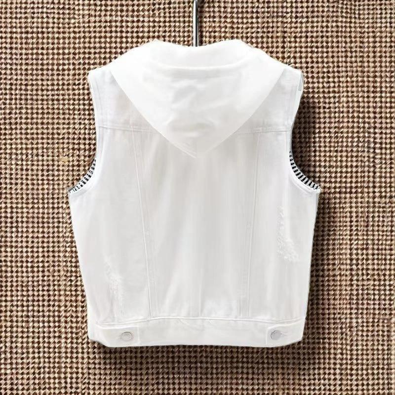 Female Hooded Large Size 5XL Jeans Vest Jacket Spring Summer Women Denim Sleeveless Coat Korean Lady Cowboy Waistcoat