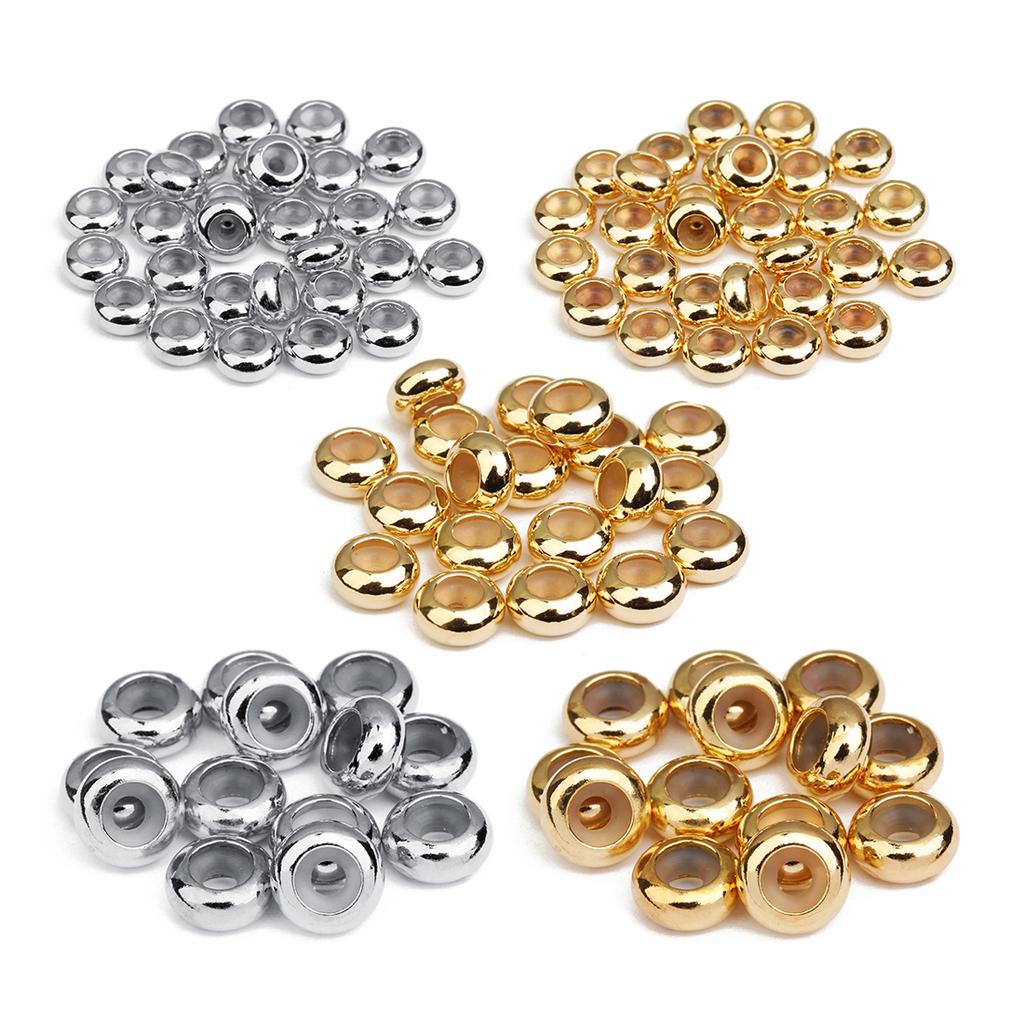 20pcs/lot 4/5/6/7/8/10mm Copper Beads With Silicone Crimp End Beads Stopper Large Hole Beads For DIY Jewelry Making Bracelet