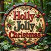 1pc Rustic Metal Xmas Wall Art, Red Green Holiday Sign with Hooks, Durable Aluminum Farmhouse Decor Indoor Outdoor