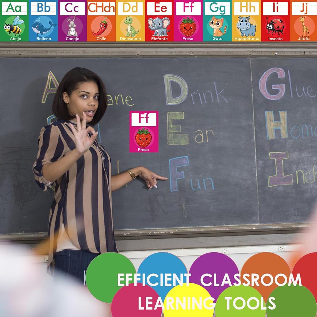 YIYDONG 40 Pcs Spanish Alphabet Line Bulletin Board Set Alphabet for Classroom Wall ABC Spanish Posters for Classroom Decor