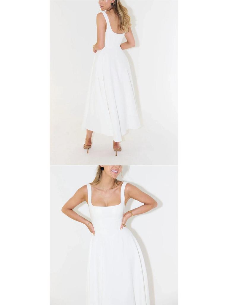 Slim Fit Strappy Midi Dress - Sexy Solid Color, Simple Style