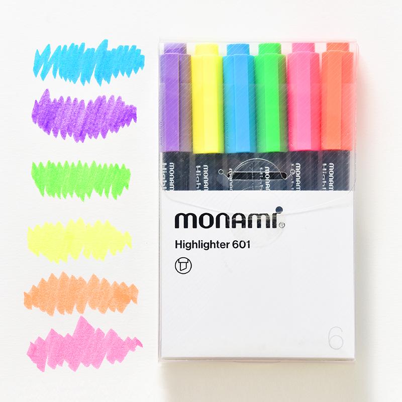 Monami 601 Korean Fluorescent Marker Pens, 12 Colors, Large Capacity, Creative Design (06021)