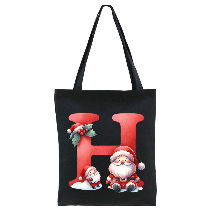 English letters A-Z Christmas number print student casual canvas tote bag