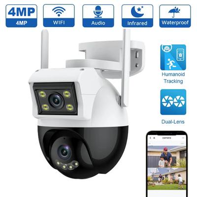 4MP WIFI Camera Dual Lens Outdoor IP66 Waterproof Wireless Auto Tracking PTZ Security Surveillance Night Vision IP Camara
