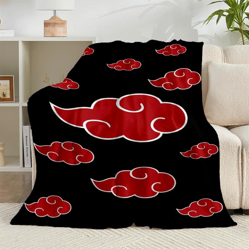 1PC Anime Red Clouds On Black Background Flannel Blanket Suitable for Both Men And Women, Soft Ideal for Beds And Sofa, Birthday Or Christmas Gift