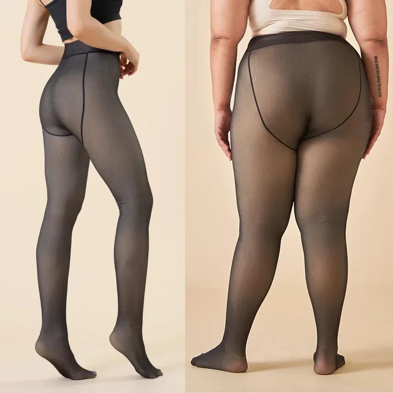 Thicken Warm Tights For Women Winter Thermal Stockings Leggings Sexy Translucent Fleece Velvet Tights Pantyhose Female Pants