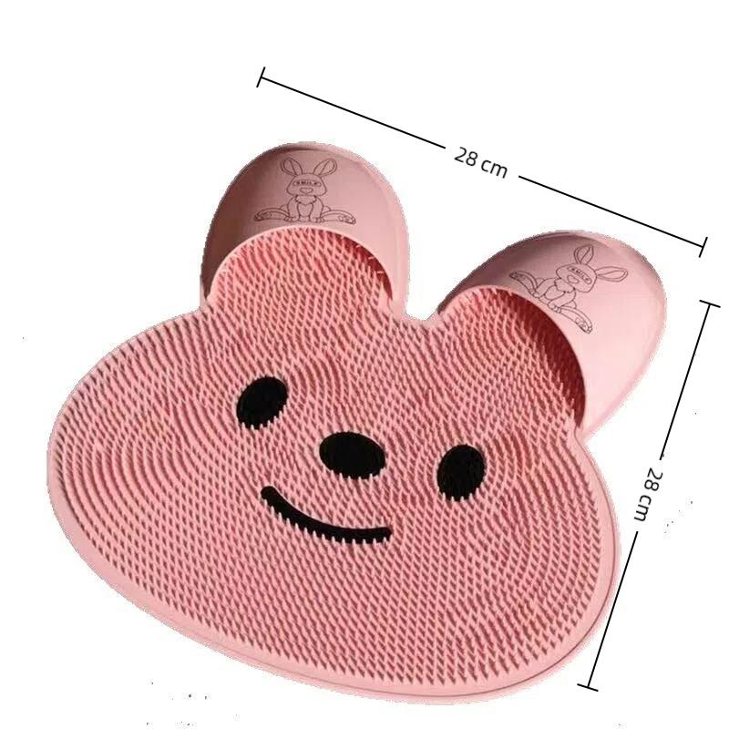 1pc Rabbit Bathroom Shower Anti Slip Mat Circular Massage Foot Mat Back Suction Cup Foot Scrubber Anti Fall Device 3color