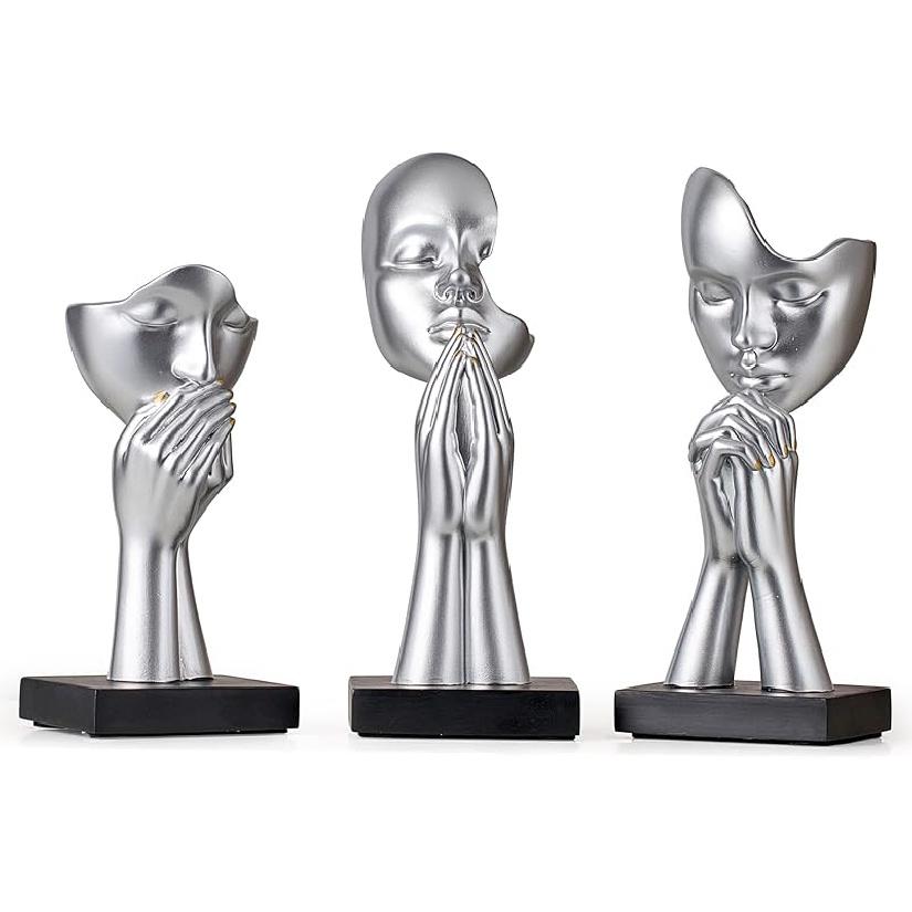 3 Pcs Gold Decor Prayer Statues, Modern Prayer of Peace Figurines Shelf Decor Accents, Abstract Art Sculpture Home Decorations for Living Room