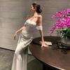 Elegant French Off-Shoulder Strapless Bodycon Evening Dress