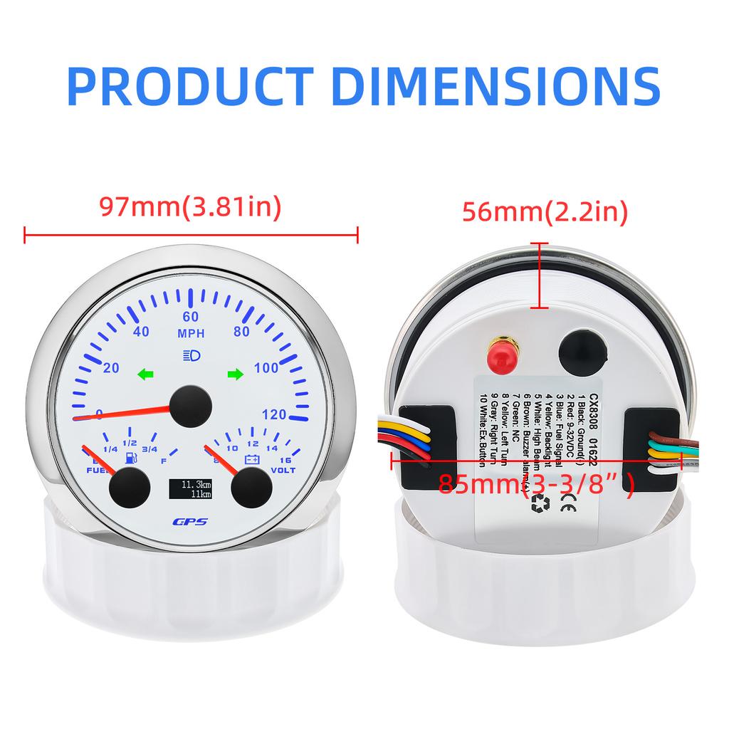85MM GPS Speedometer with Turn Signal Light 3 IN 1 Car Digital Voltmeter Waterproof Oil Gauge 7 Color Backlight for Boat Marine