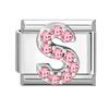 1pz Micro Intarsiato Zirconia Rosa Full Zircone 26 Lettere Inglesi Fascino Italiano Adatto Bracciale in Acciaio Inossidabile da 9mm Gioielli Fai da Te