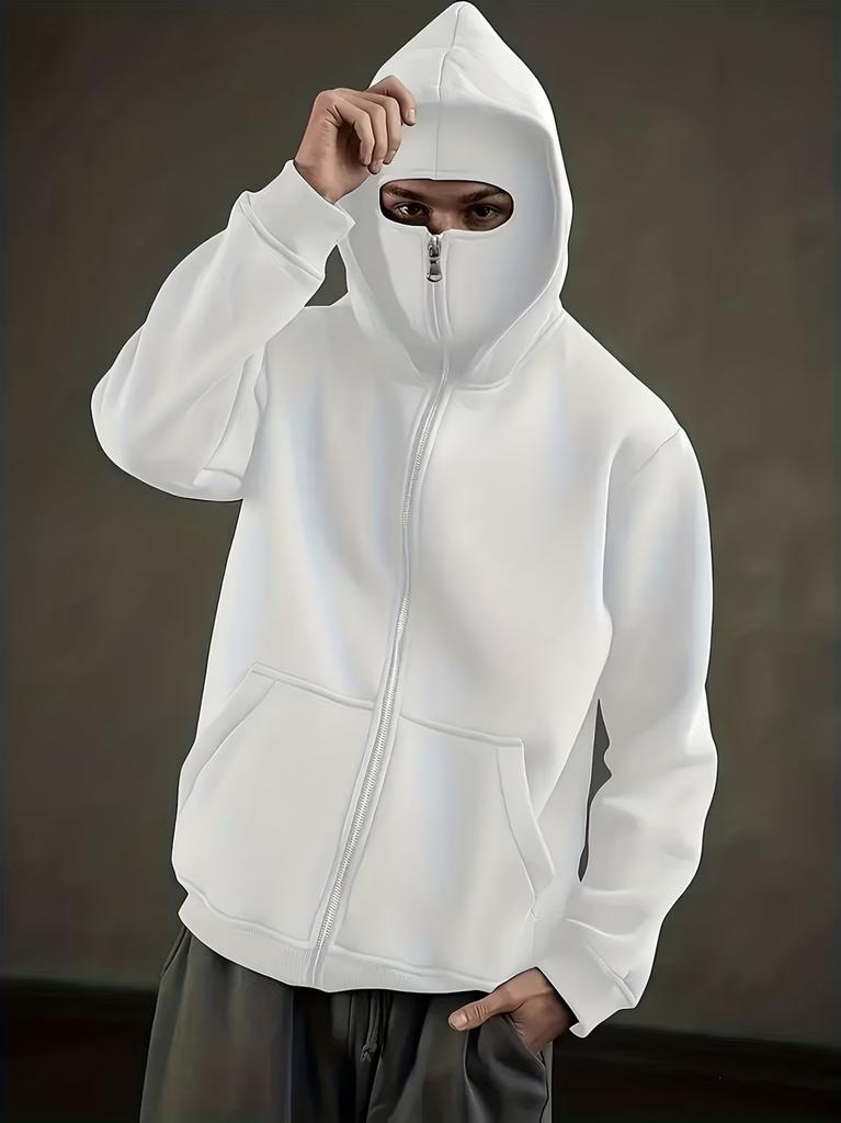 Zipper hooded sweater men's high-end trend fleece jacket masked men's and women's couples top