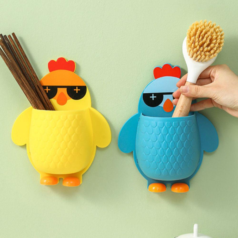 No Punching Toothbrush Toothpaste Holder Drainable Kitchen Hanging Basket Cute Bathroom Shelf