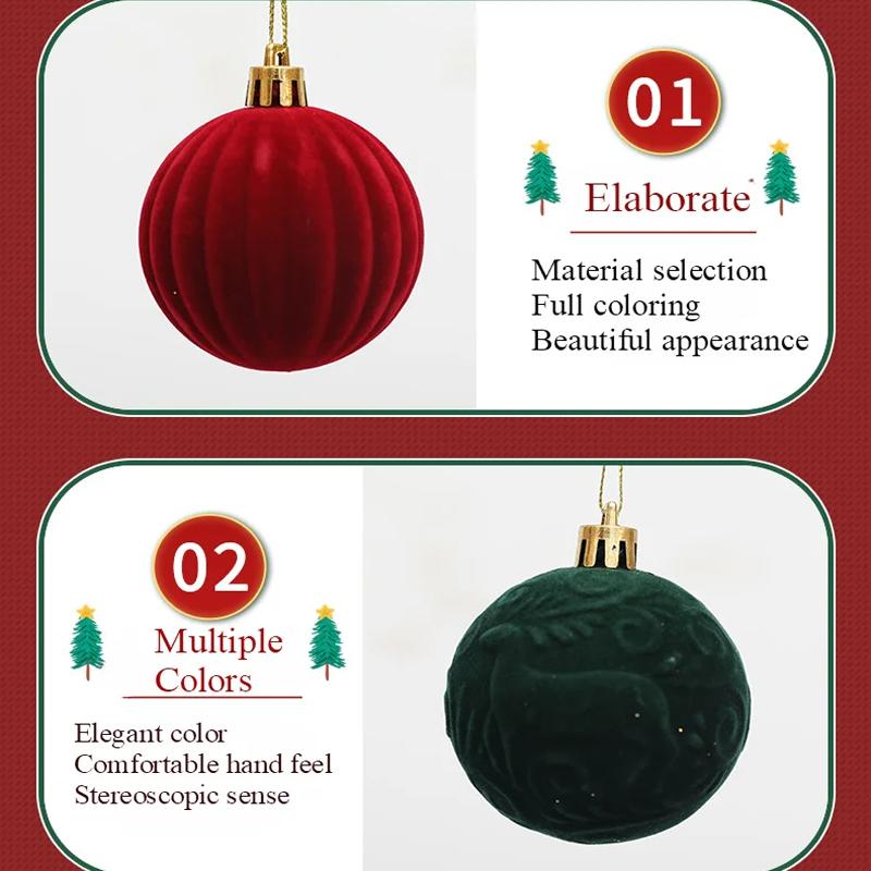 6/12pcs 6cm Wine Red Christmas Ball Ornaments Christmas Tree Party Decoration New Year Christmas Spheres Pendant Velvet Balls