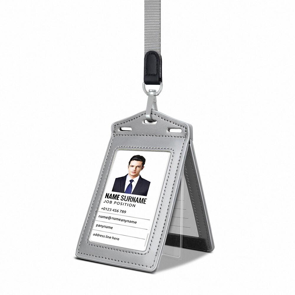 Retractable Reel Heavy Duty Carabiner Leather Card Badge Holders and Clear ID Window for Office Staffs Student Teacher Couriers