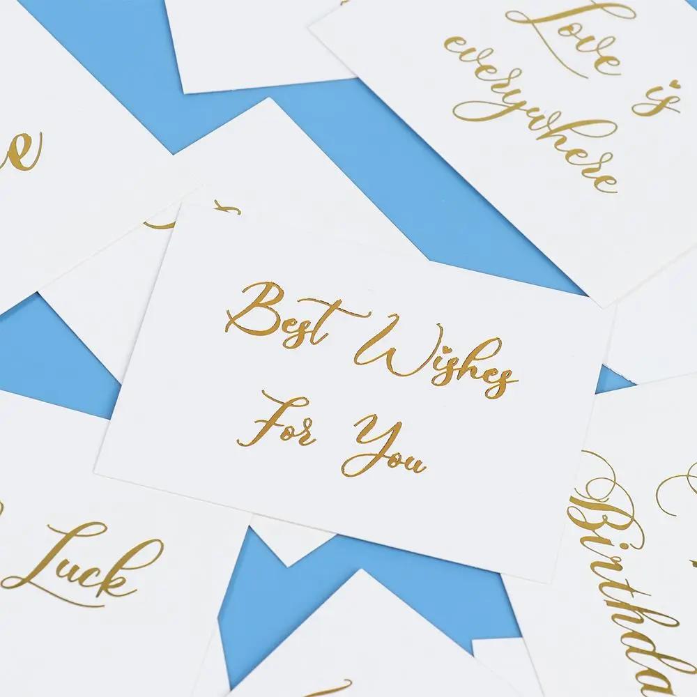 50PCS Gift Decor Simple Design Happy Birthday Handwriting Message Cards White Greeting Card Gold Stamping Thank You