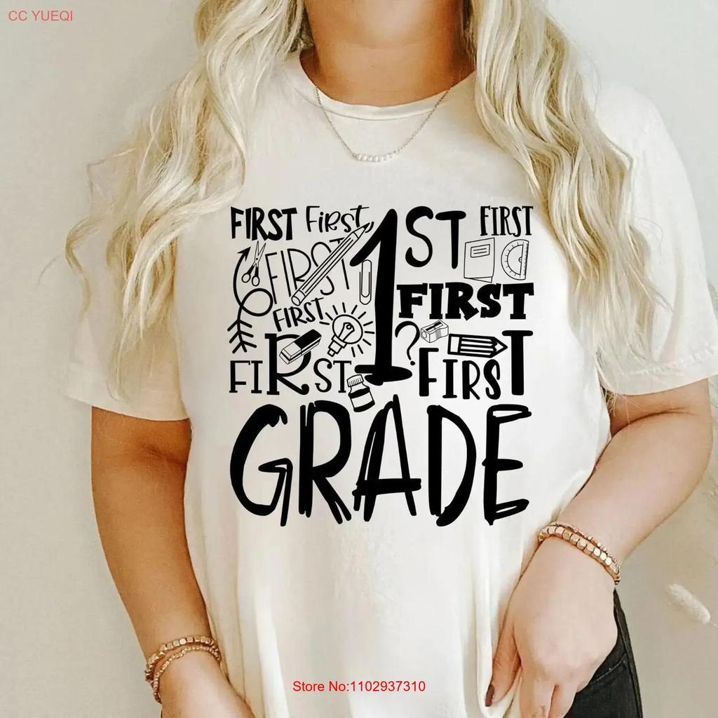 First Grade Teacher T Shirt Lightweight Cotton Back To School Vintage Fashion Graphic Slightly Comfortable Stretched
