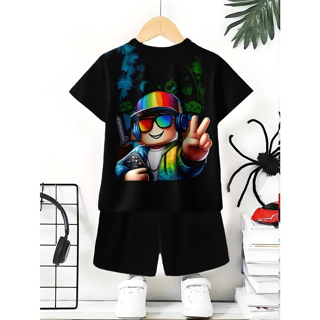 Fashionable 3D printed casual short sleeved shorts, sports shirts, boys' outdoor T-shirts, shorts