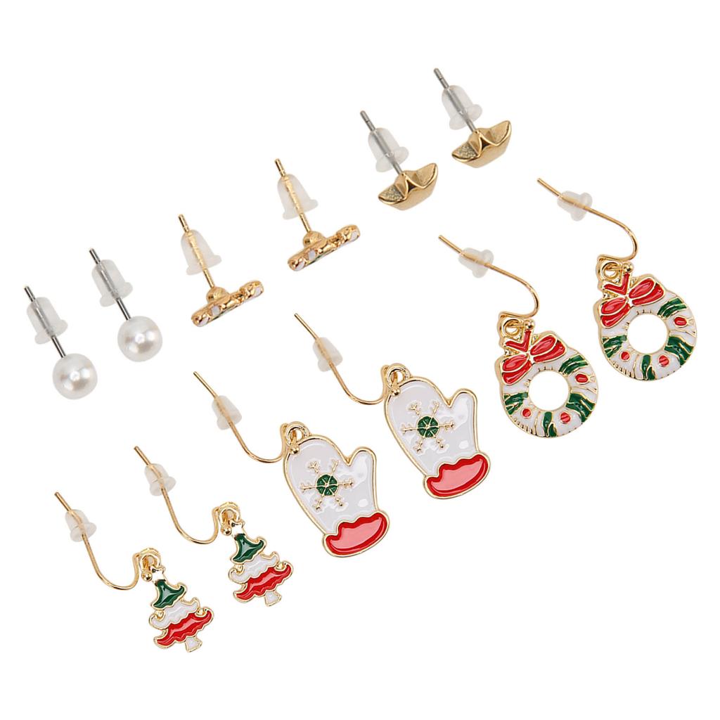 6 Pair Christmas Earrings Set for Girls Fashionable Lightweight Alloy Christmas Tree Earrings for