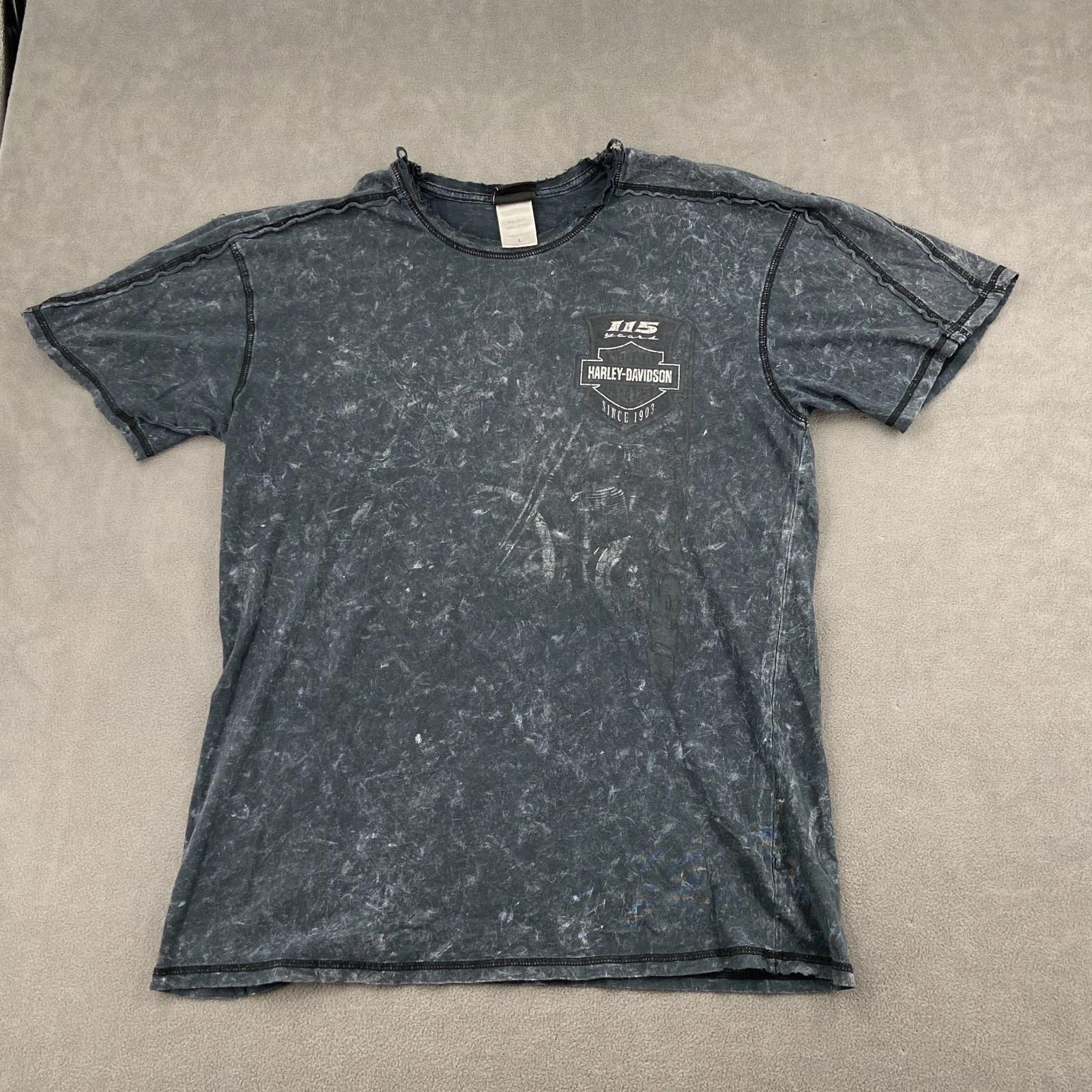 VTG Harley Davidson Motorcycle T Shirt Sz L Affliction Grunge 115th Anniversary S
