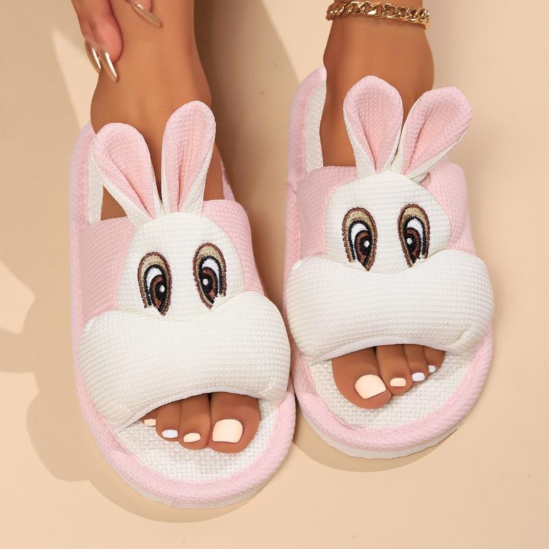 

Мультяшные тапочки с кроликом на четыре сезона, женские, для осени и зимы, нескользящие, с толстой подошвой, домашние, пушистые, лунные 42-43 розовый