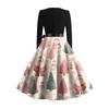Women's Casual Fashion Long Sleeve Christmas Graphic Printed Vintage Long Dresses