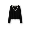 Semir Women's Fall 2026 V-Neck Colorblock Faux Two-Piece Slim Fit Long Sleeve Top
