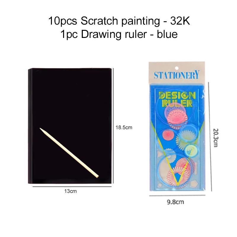 10PCS Scratch Paper Notebook Black DIY Rainbow Art Paper Template Card Neon Scratch Book with Wood Stick Student Rewards TMZ