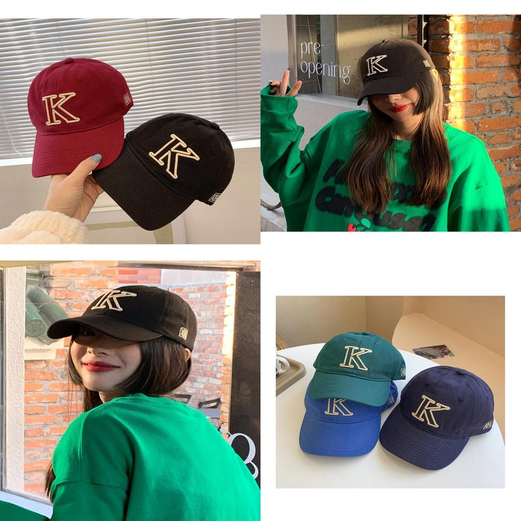 Stylish Korean Brand K Letter Embroidered Round Top Curved Brim Baseball Cap Unisex Casual Sunscreen Breathable Hat