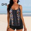 2-teiliges Tankini-Set mit abnehmbarem Brustpolster und verstellbaren Schultergurten, Oberteilen und elastischer Taille, bedrucktem Badehosen-Set, Strandmode