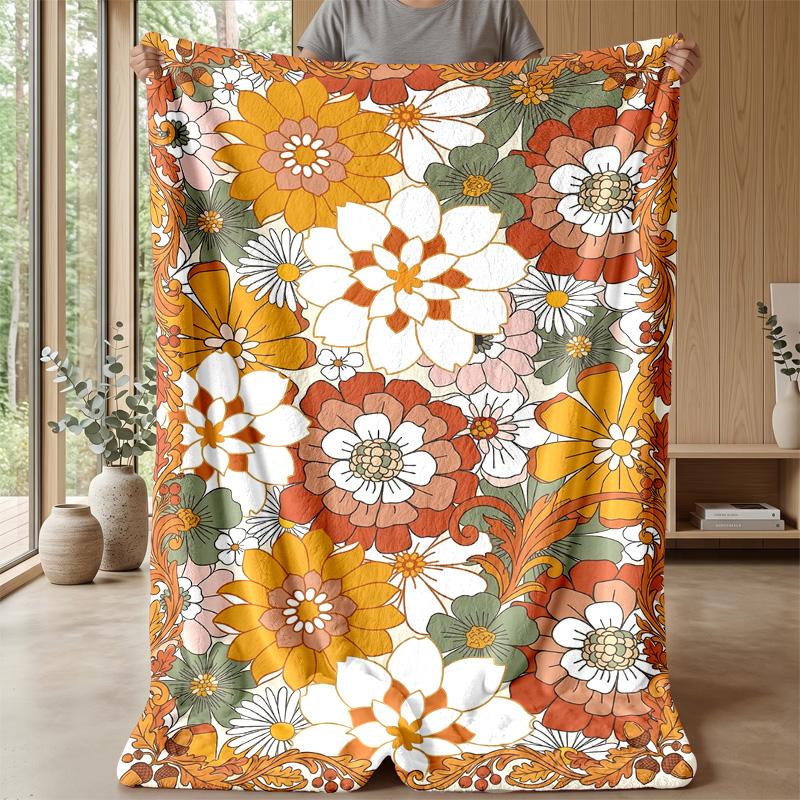 Vintage Floral Decor Theme blanket Lightweight Warm Flannel Blanket Decorative Throw Blanket for Home Decoration
