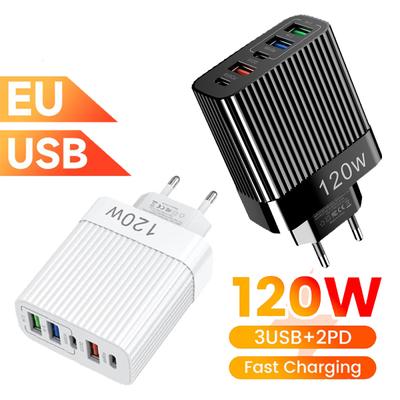 For Xiaomi 120W Super Fast Charger Head Ultra Charger 5port 3 Usb 2 Type C 10A Charger Quick High Speed Charging For Xiaomi Samsung