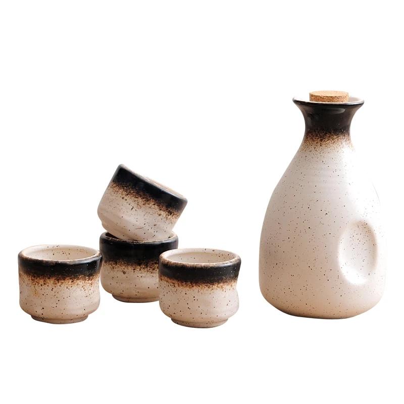 Japanese style sake pottery dispenser liquor wine pot white cup set household high temperature creamic barware winebowl