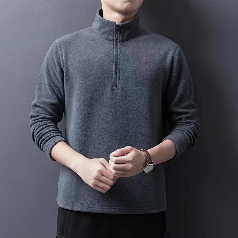 Autumn Winter Warm Polo Shirts Men's Lamb Wool Sweatshirt Standing Neck Half Zip Long Sleeve Fashion Versatile Men Tees Tops