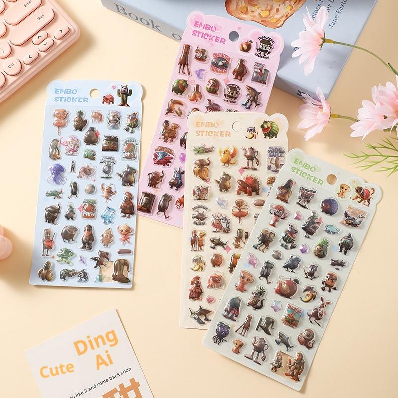 1/4Pcs 3D The Classic Of Mountains And Rivers Embossed Diamond Stickers Cartoon Pvc Bonbon Drop Seal Diy Journal Scrapbook Decor