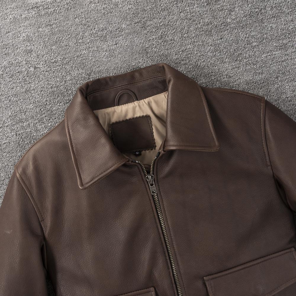 Flight Suit A2 Soft Genuine Cow Men Leather Jacket Brown Aviator Bomber Jackets Man Coat Spring Autumn