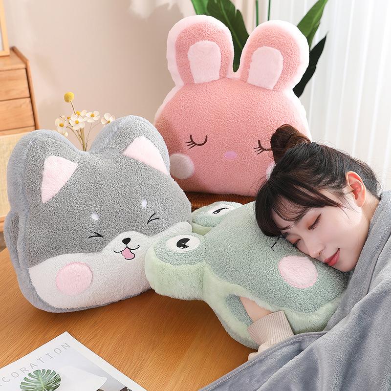 Pillow PP Cotton 38x36cm Filled New Plush Cute Cartoon Face Animal Rabbit Dog Frog Hand Warmer Pillow Nap Pillow