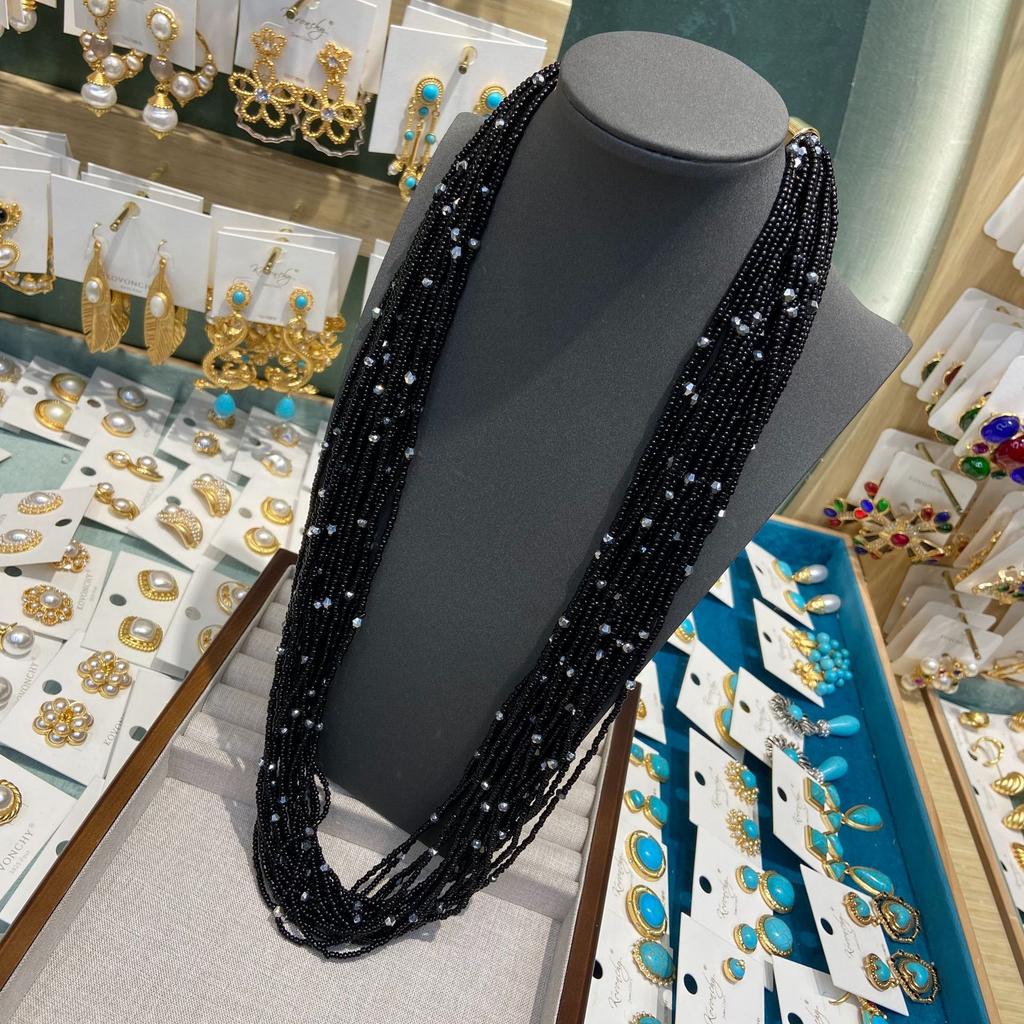 Multi-Layer Black Millet Bead Glazed Beaded Necklace Bohemian Style Stacked Necklace Collarbone Chain Female