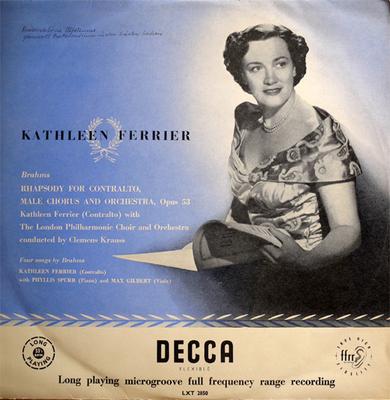 LP Record KATHLEEN FERRIER, BRAHMS - Rhapsody For Contralto, Male Chorus LXT2850 DECCA 1954 UK Classical Used