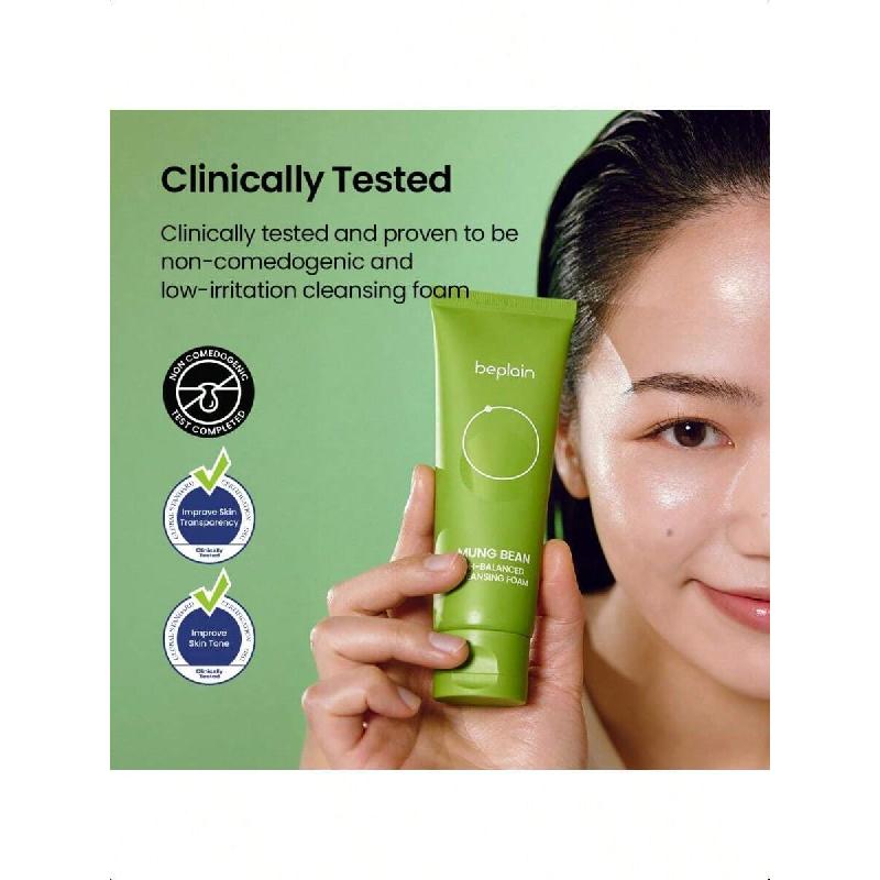 Beplain Mung Bean PH-Balanced Cleansing Foam160ml | Fragrance-Free | Non-Comedogenic Tested | Deep Pore Facial Cleanser | Suitable For Sensitive Skin