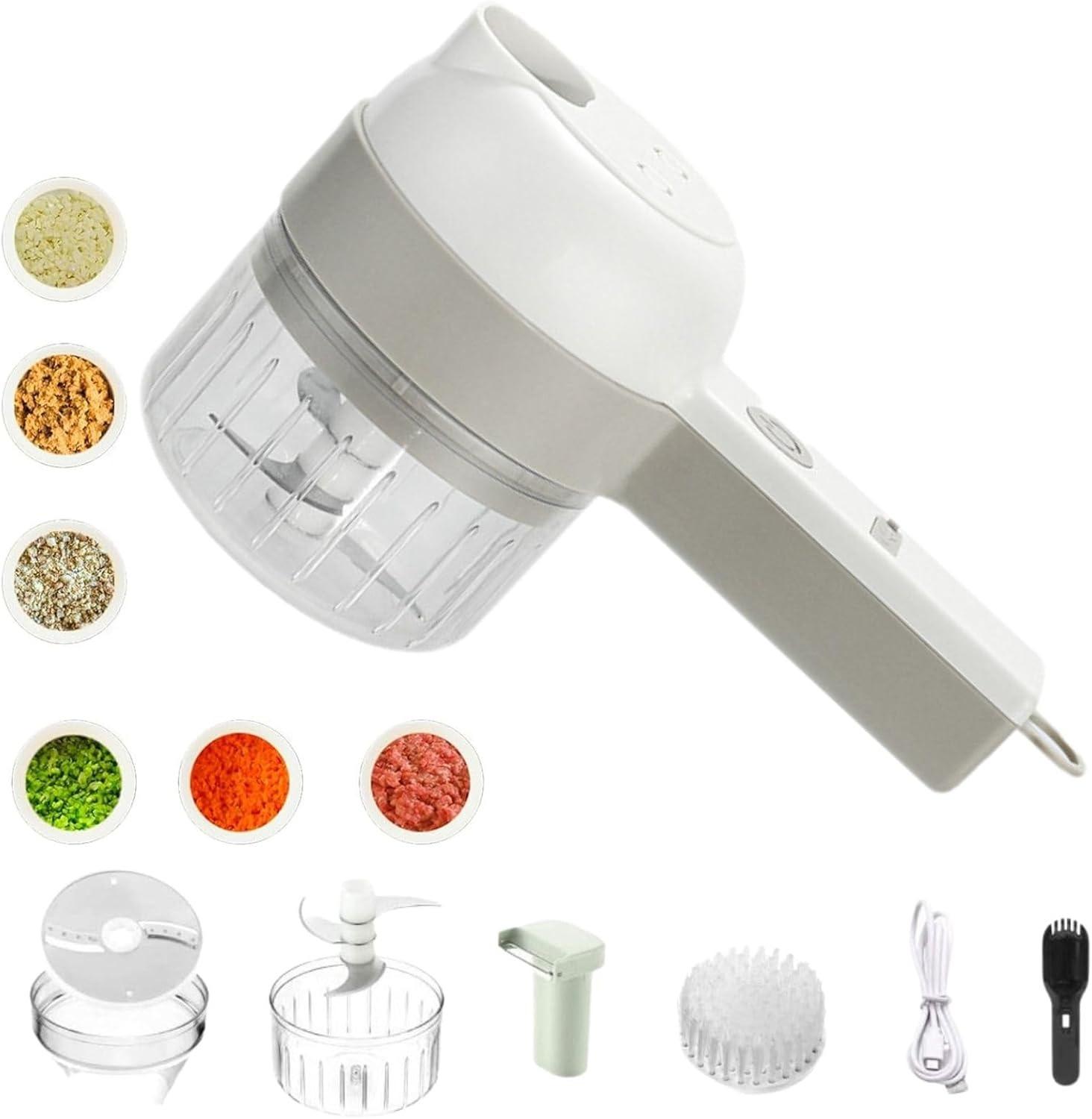 

4 in 1 Multi-Functional Portable Electric Vegetable Cutter Set Kitchen Gods Wireless Food Processor for Fruits Vegetables Meat белый
