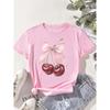 Fashion Cherry Print Women T-Shirt Short Sleeve Crew Neck Casual Tops for Summer Spring Women's Clothing Tops Tees