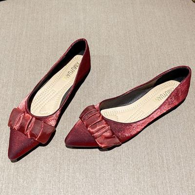 Chaussures simples à bout pointu et décolleté bas pour femmes, style doux, talons plats, version coréenne, rétro, semelle souple, chaussures de grand-mère