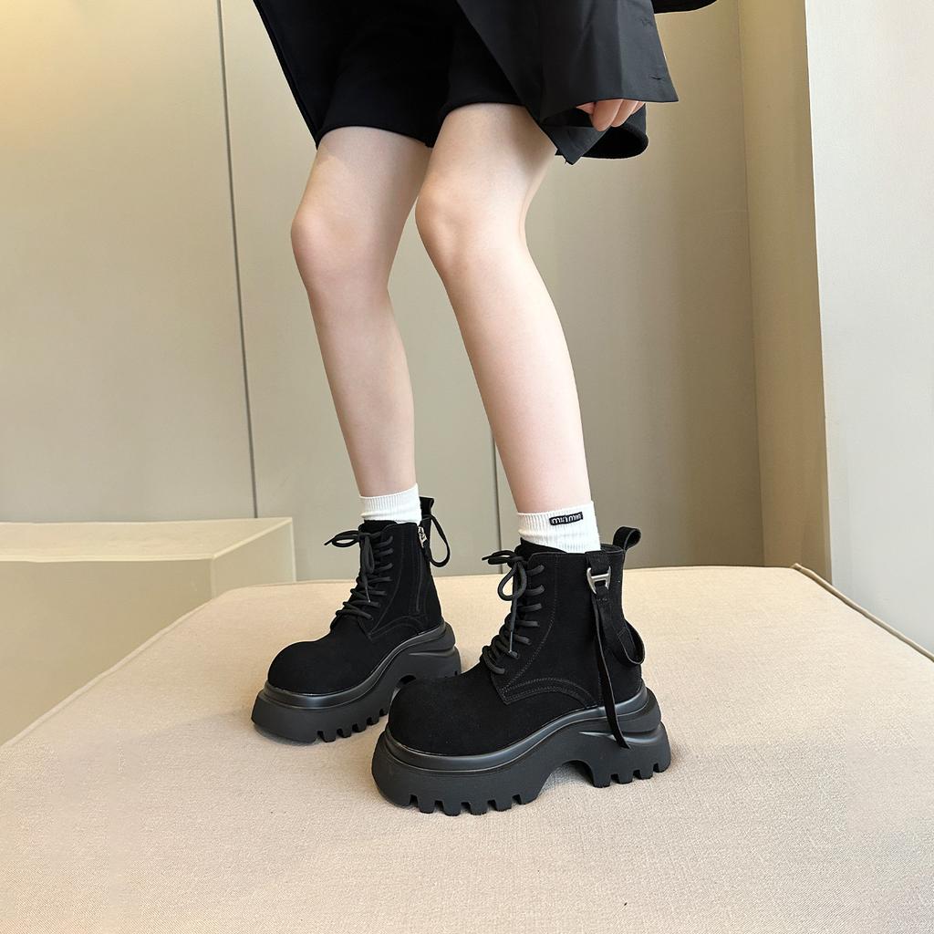 Retro Plateau-Martin-Stiefel mit Absatz für Damen Herbst 2025 neue modische Maillard-Schlankstiefel Schnürstiefel Rhabarberstiefel