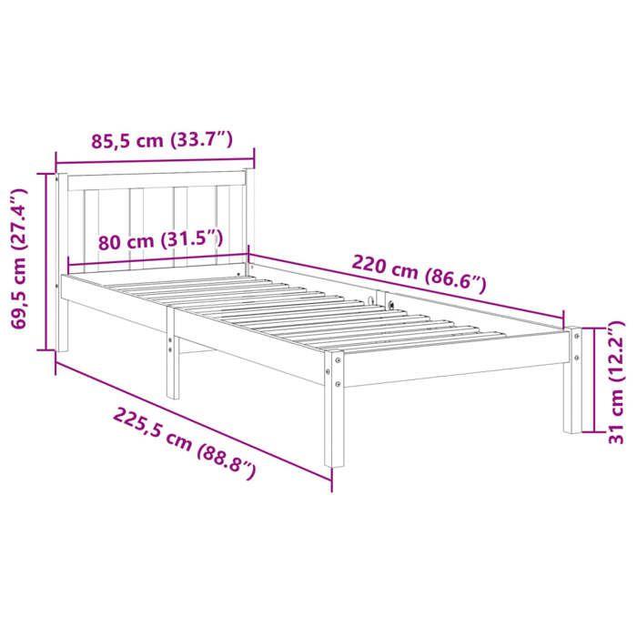 VidaXL Cadre de lit extra long sans matelas 80x220 cm bois massif pin, lit, meuble de chambre à coucher, lit en bois, lit 852443