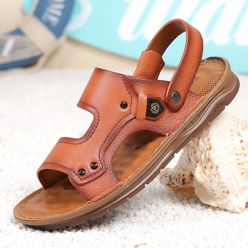 

First layer cowhide sandals men s summer new casual two wear beach shoes men s leather non-slip young cool slippers men 38