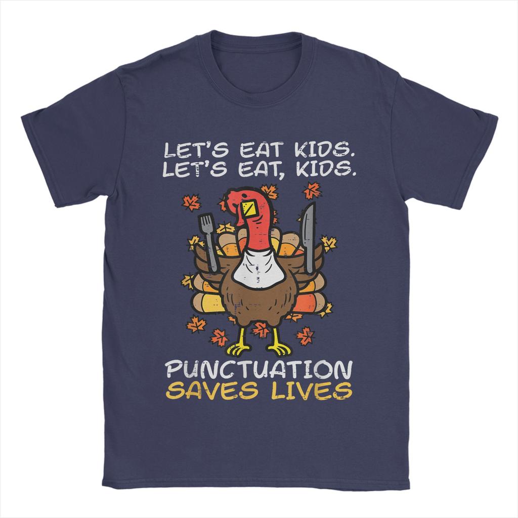 Funny Thanksgiving Teacher Turkey Lets Eat T Shirt for Men T-Shirt Crewneck  Tee Shirt Short Sleeve Clothes Summer