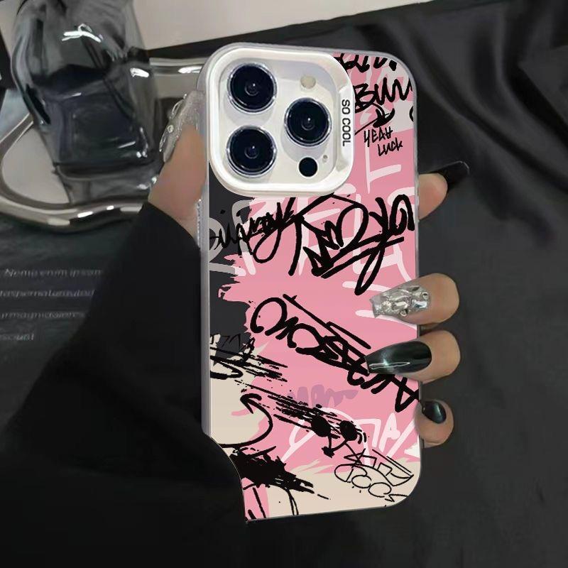 Pink Graffiti Scribble Print Pattern Design Protective Cover for iPhone 17 16 15 14 13 12 11 16E Series Pro Max Plus