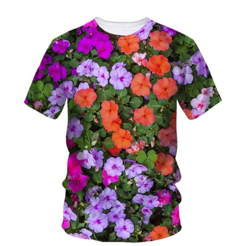 Flower Floral T-Shirts Plant Graphic 3D Print Men Women Beach Short Sleeve T Shirt Oversized Harajuku Tees Tops Kids Clothing